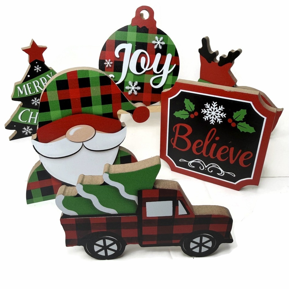 Festive Holiday Tiered Tray Decor Lot 7 Pieces